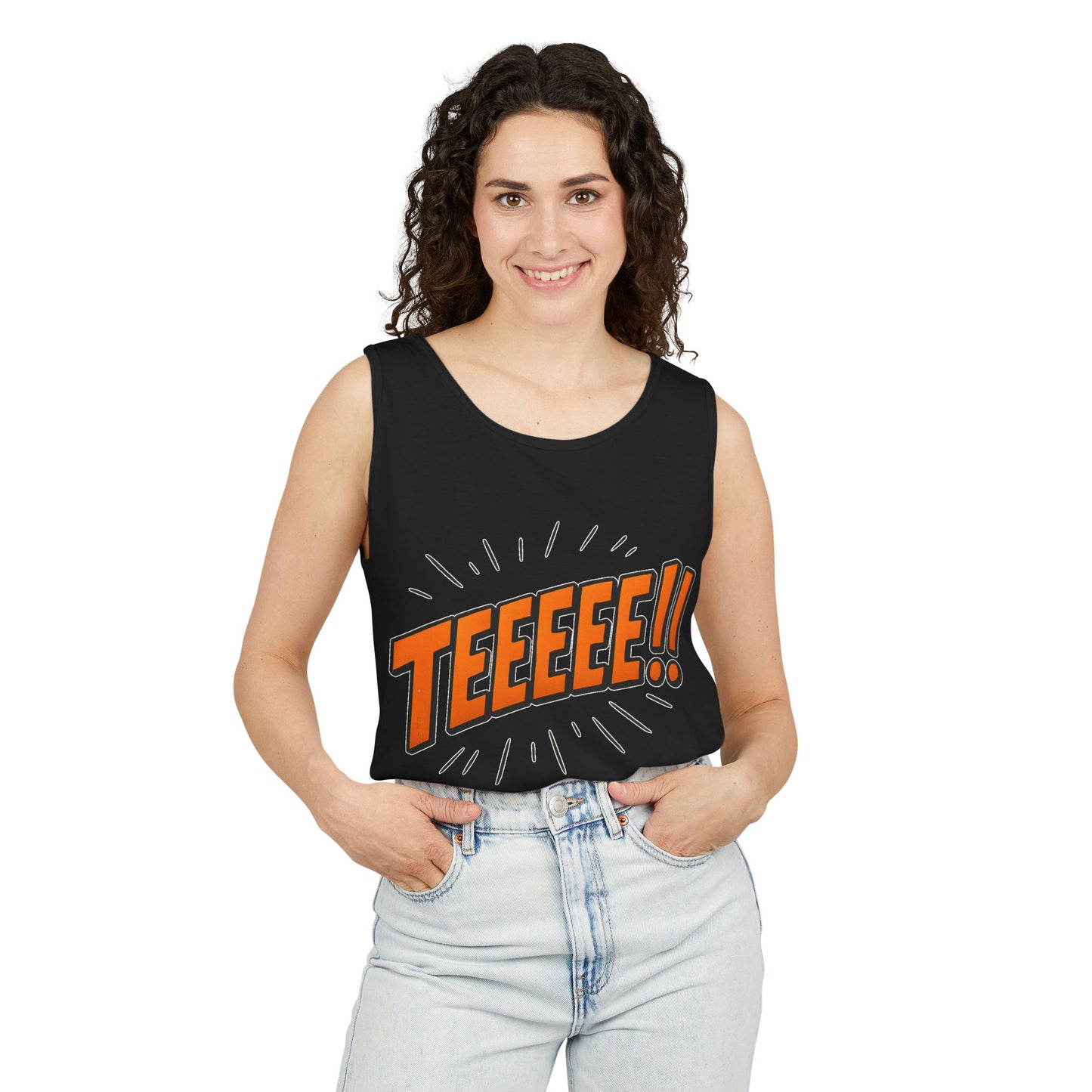 - TEEEE!! -Fun Graphic Tank Top Summer Essential, Unisex Apparel, Beachwear, Gift Idea, Festival Outfit
