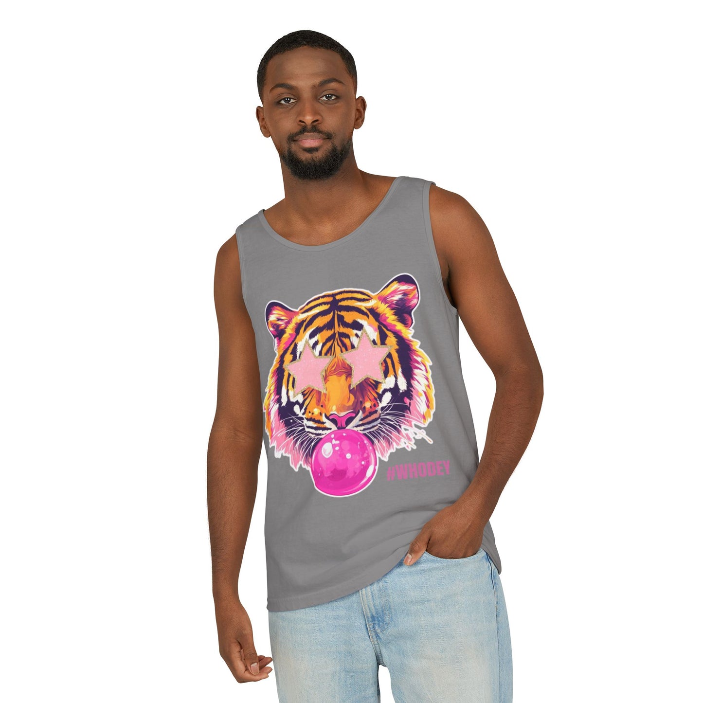 Star eye Bubble blowing Tiger Graphic Tank Top - Unisex Summer Wear, Casual Tee, Festival Attire, Beach Outfit, Gift for Animal Lovers