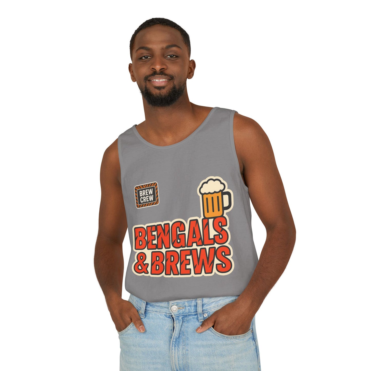 Bengals & Brews Tank Top | Unisex Garment-Dyed Sportswear, Beer Lover Gift, Game Day Apparel, Summer Party Top, Casual Wear