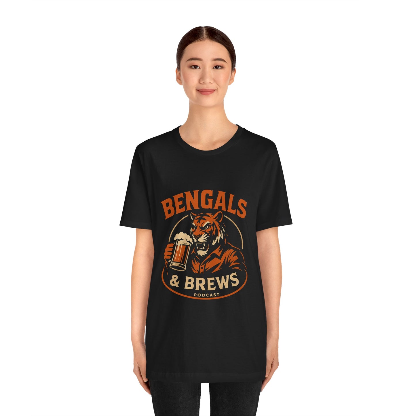 Bengals & Brews Podcast Tee, Unisex Jersey Short Sleeve T-Shirt, Sports Fan Apparel, Gift for Beer Lovers, Casual Everyday Style