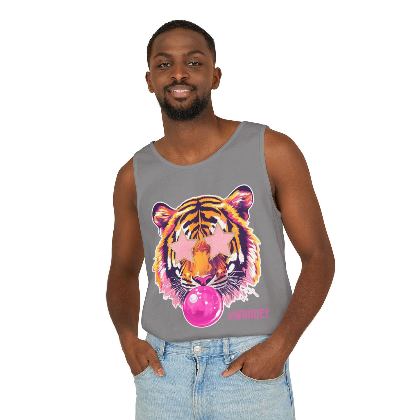 Star eye Bubble blowing Tiger Graphic Tank Top - Unisex Summer Wear, Casual Tee, Festival Attire, Beach Outfit, Gift for Animal Lovers
