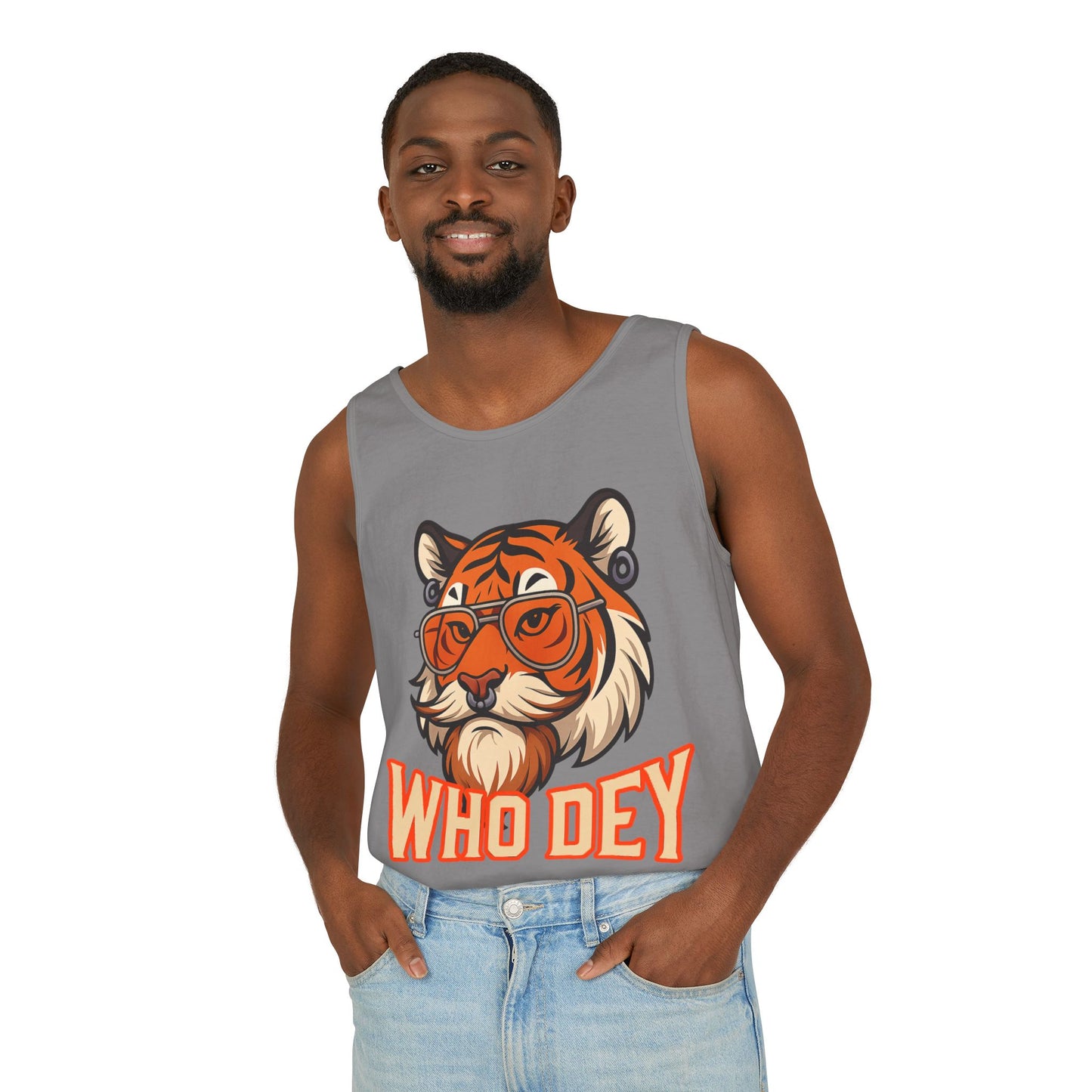 WhoDey Tiger Graphic Tank Top - Who Dey, Summer Vibes, Unisex Fashion, Festival Wear, Outdoor Activities, Gift Idea