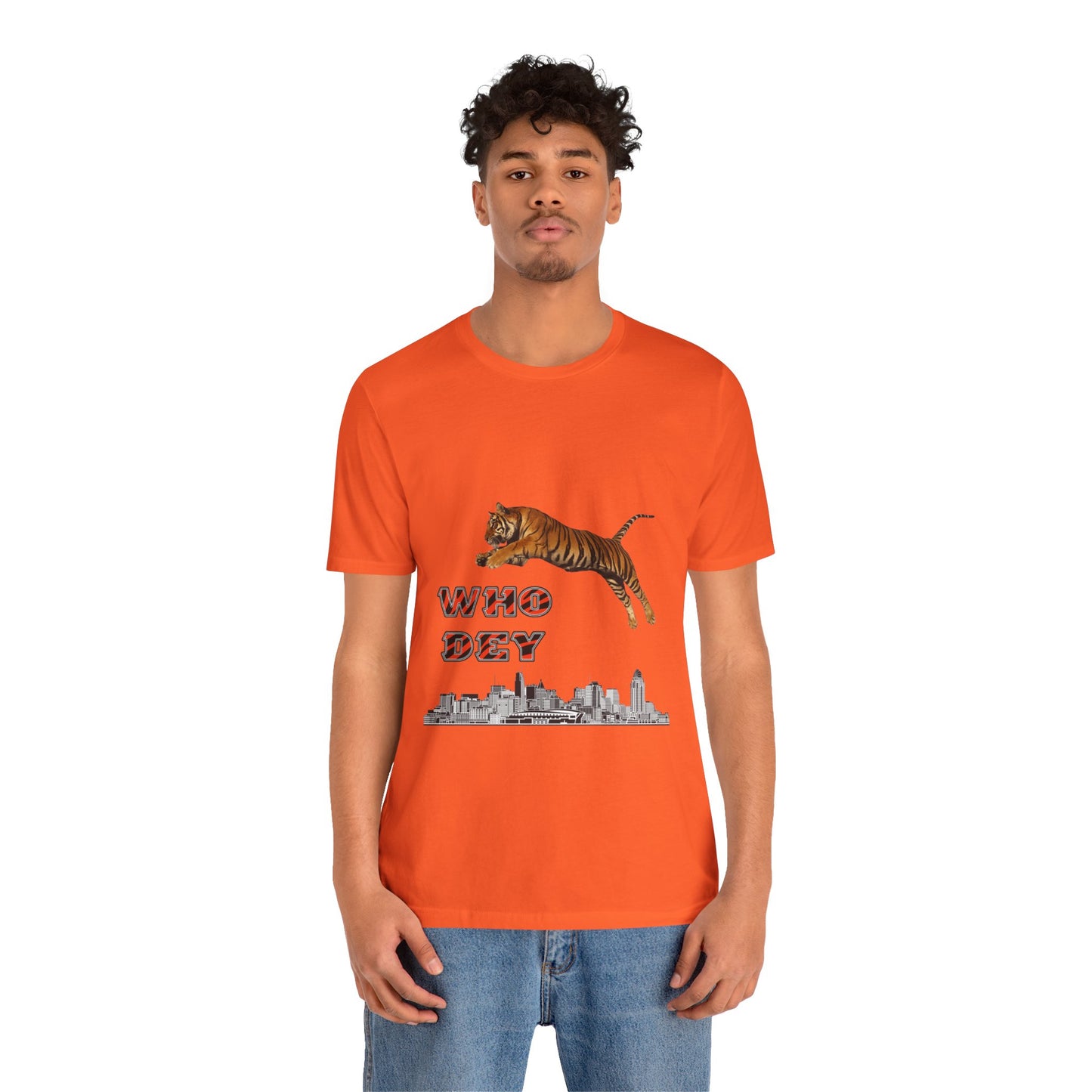 Leaping tiger over city Unisex Jersey Short Sleeve Tee
