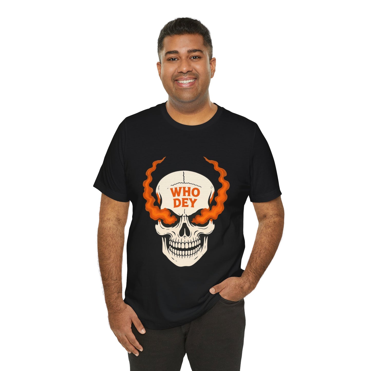 Smoking Skull Graphic Who Dey Tee, Short Sleeve Shirt, Unisex T-Shirt, Edgy Streetwear, Casual Gift for Men and Women