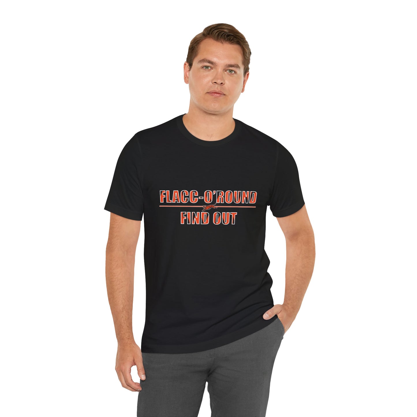Flacc-O-Round Find Out Tee, Funny Graphic T-shirt, Casual Summer Wear, Gift for Friends, Unisex Jersey Shirt