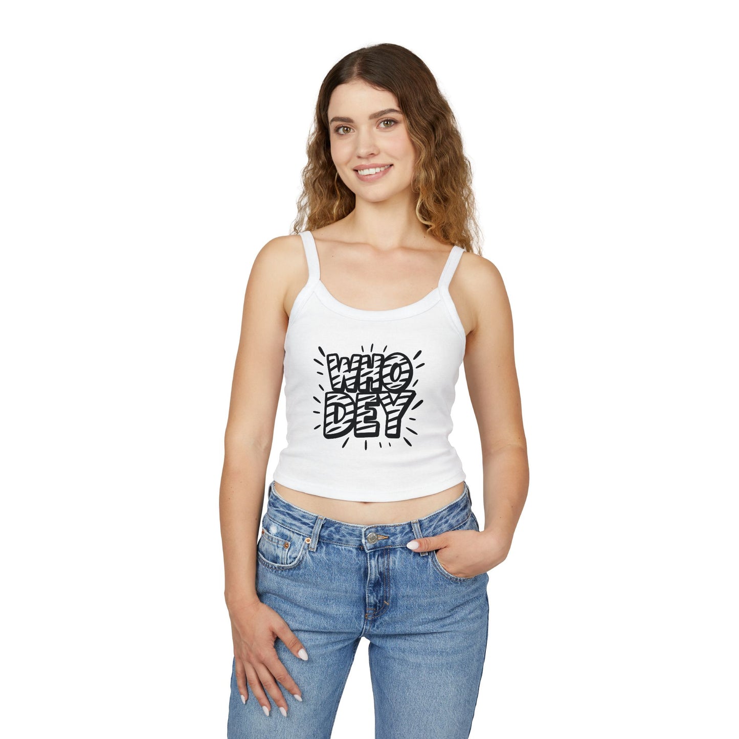 White Out WHO DEY Women Spaghetti Strap Tank Top