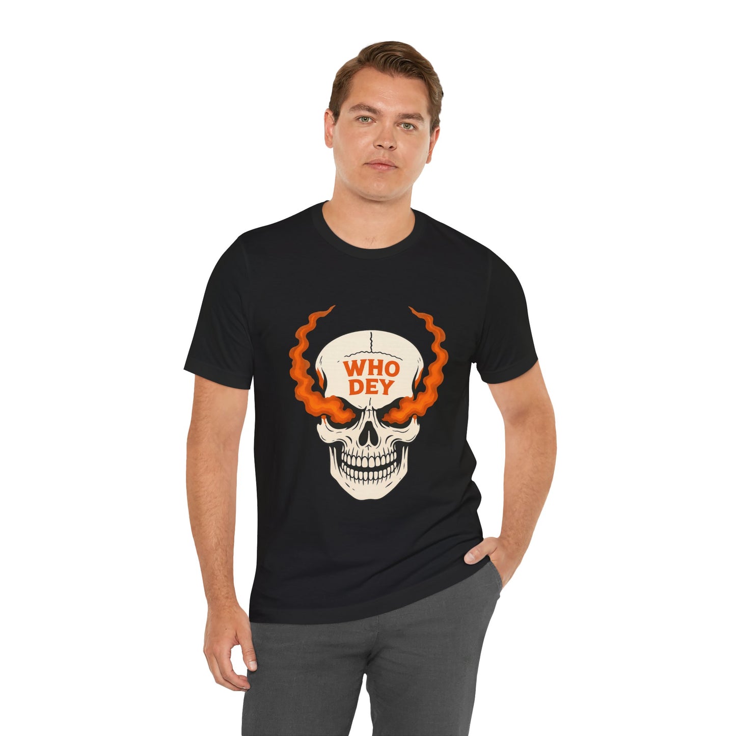Smoking Skull Graphic Who Dey Tee, Short Sleeve Shirt, Unisex T-Shirt, Edgy Streetwear, Casual Gift for Men and Women