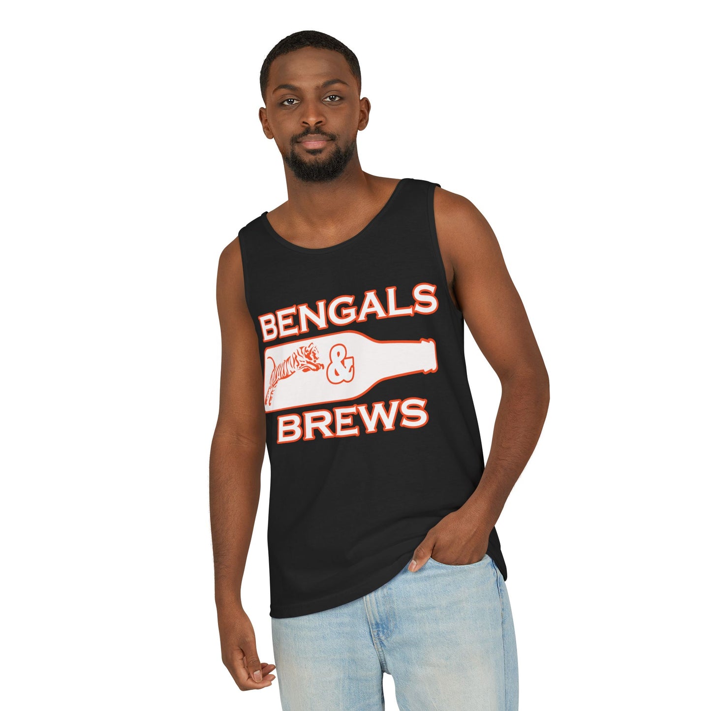 Bengals & Brews Tank Top, Unisex Sleeveless Shirt, Sports Fan Apparel, Game Day Wear, Summer Beach Top, College Party Outfit