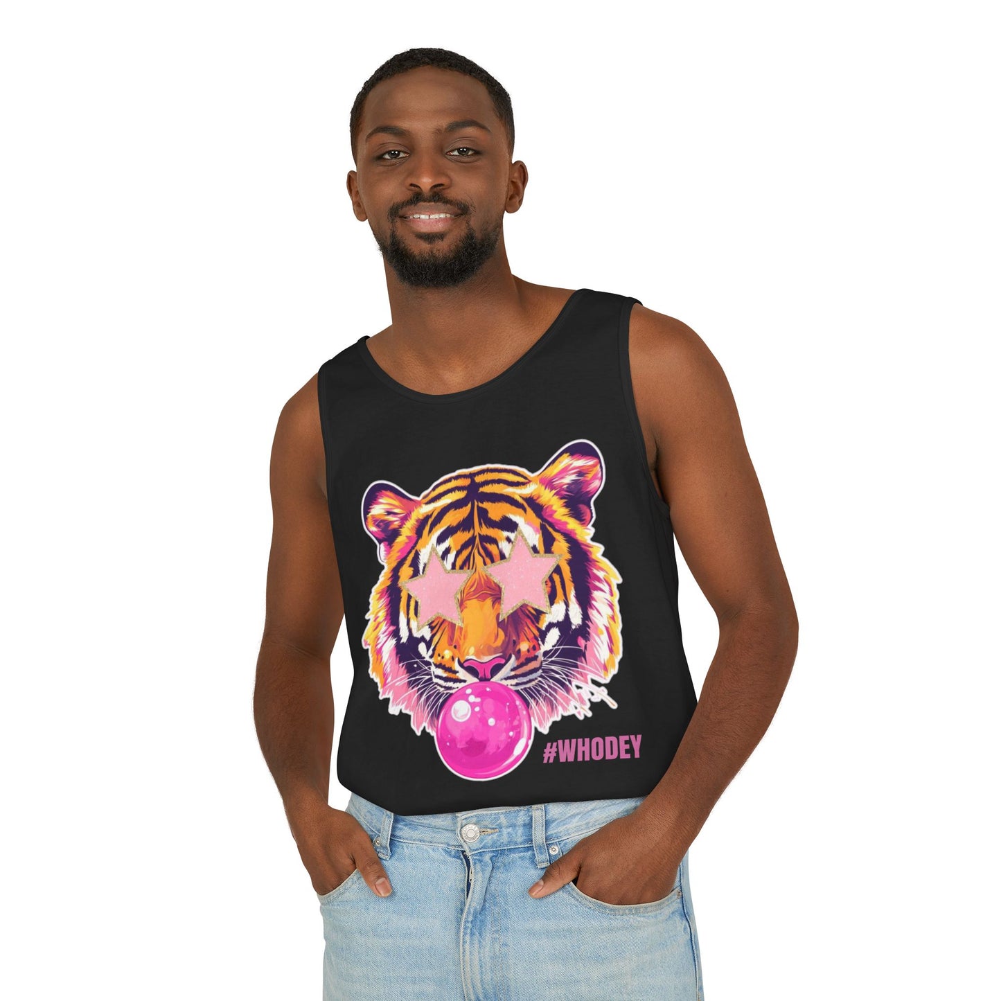 Star eye Bubble blowing Tiger Graphic Tank Top - Unisex Summer Wear, Casual Tee, Festival Attire, Beach Outfit, Gift for Animal Lovers