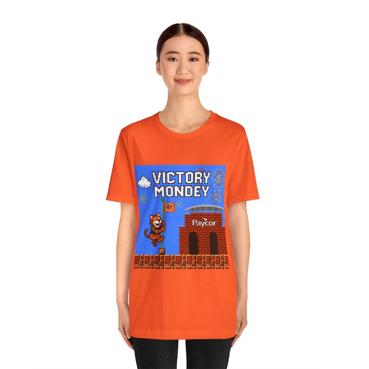 Victory Monday Tee, Unisex Tee for Football Fans, Gamer Gift, Sports Day Shirt, Fun Casual Wear, Orange Graphic T-Shirt