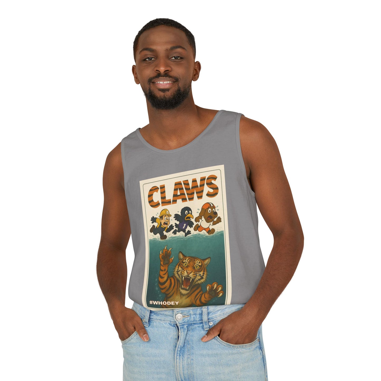 Claws Unisex Garment-Dyed Tank Top, Retro Graphic Tank, Summer Beachwear, Funny Gift for Animal Lovers, Unique Casual Wear