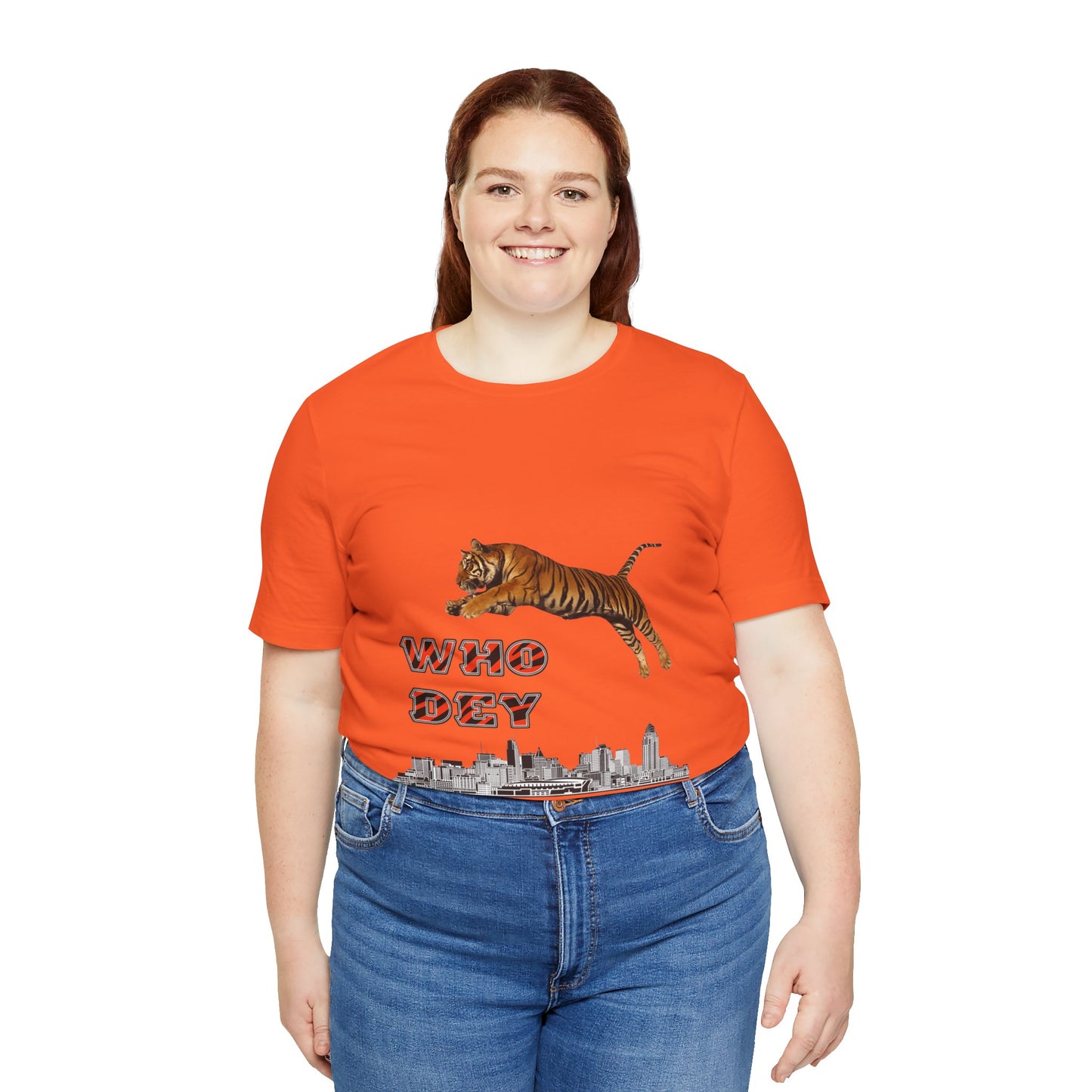 Leaping tiger over city Unisex Jersey Short Sleeve Tee
