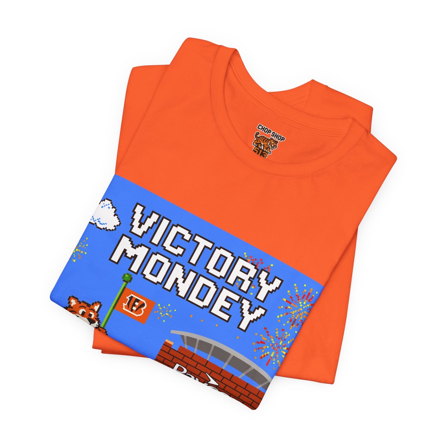 Victory Monday Tee, Unisex Tee for Football Fans, Gamer Gift, Sports Day Shirt, Fun Casual Wear, Orange Graphic T-Shirt