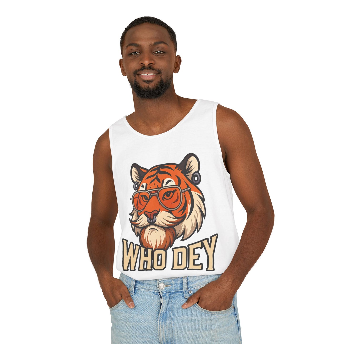 WhoDey Tiger Graphic Tank Top - Who Dey, Summer Vibes, Unisex Fashion, Festival Wear, Outdoor Activities, Gift Idea
