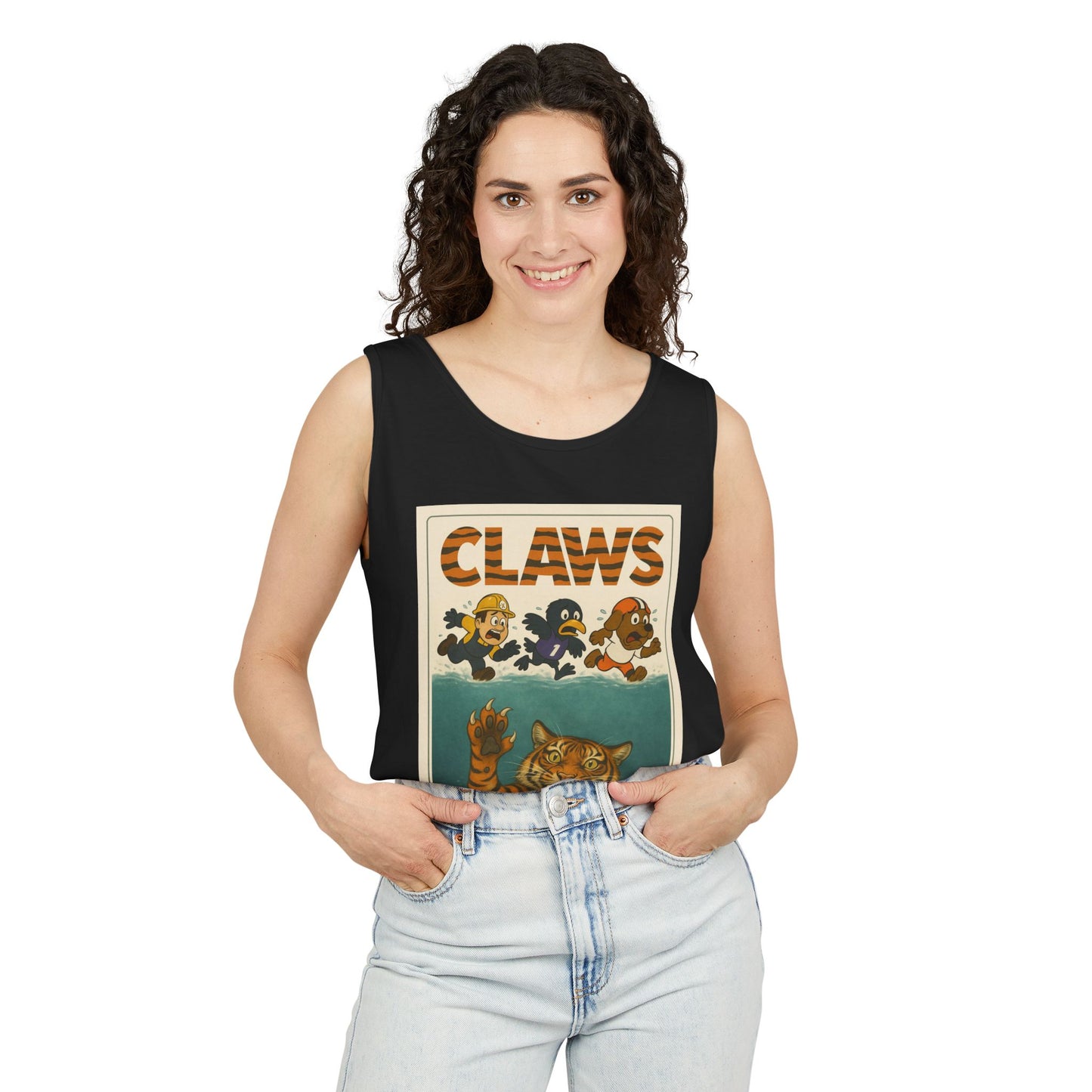 Claws Unisex Garment-Dyed Tank Top, Retro Graphic Tank, Summer Beachwear, Funny Gift for Animal Lovers, Unique Casual Wear