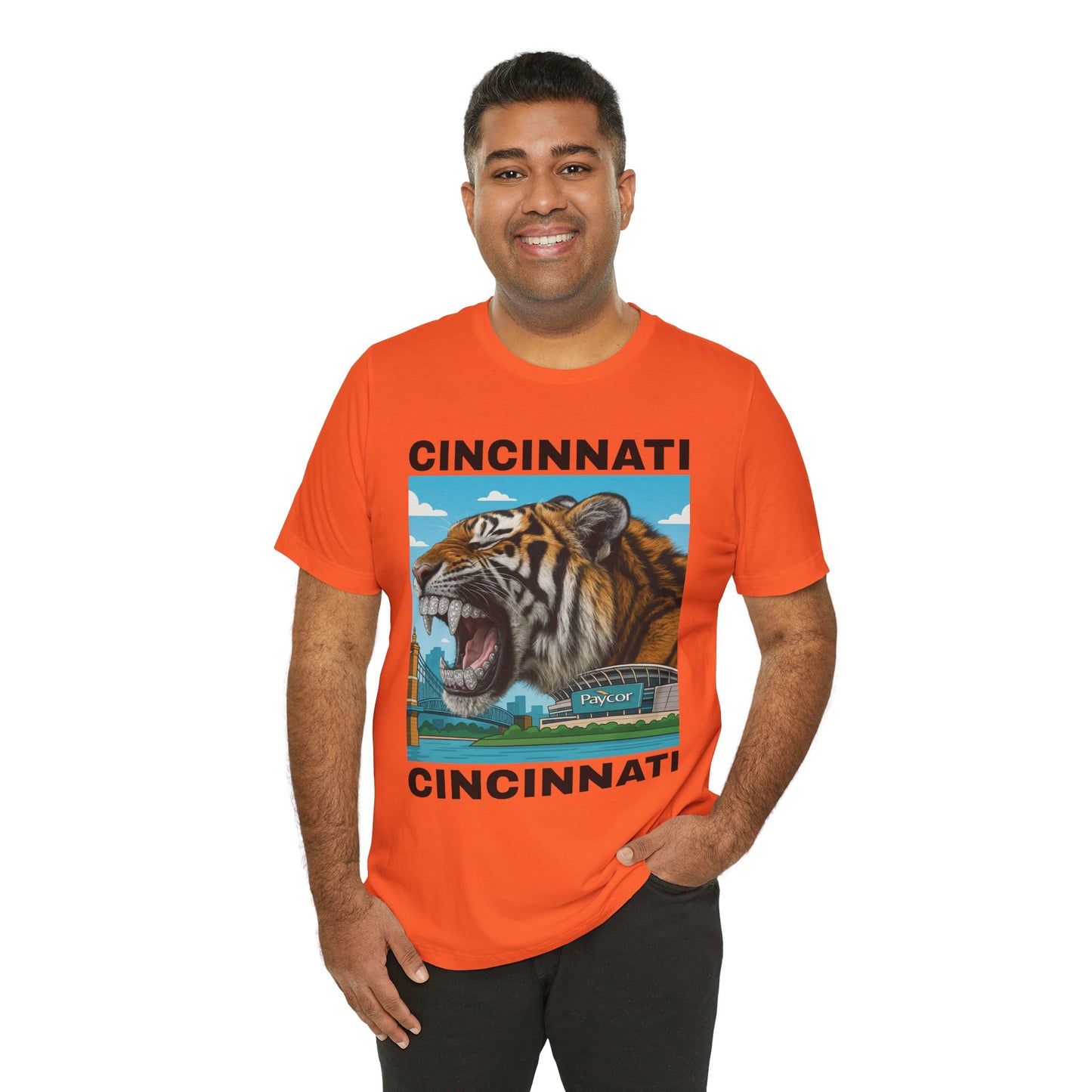 Iced Out Grillz Cincinnati Tiger Graphic T‑Shirt – Roaring City Skyline Tee