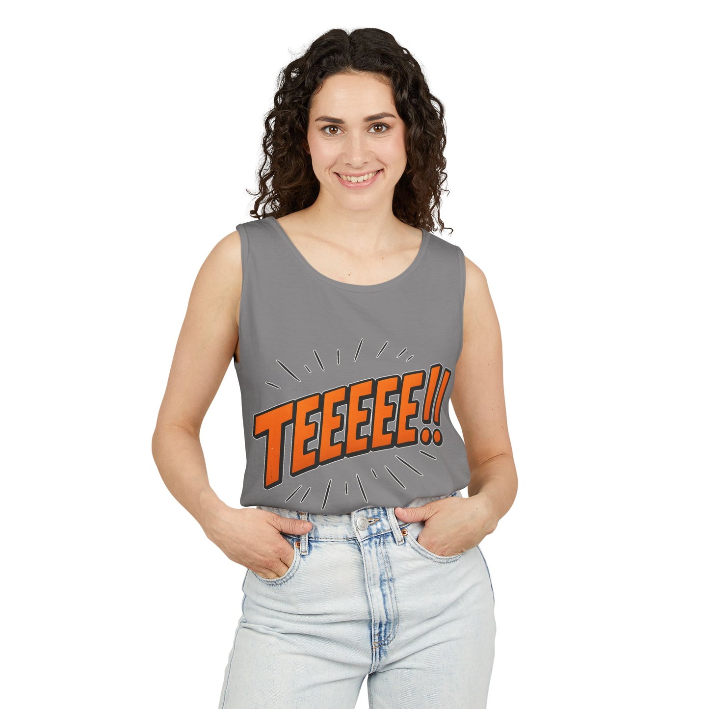 - TEEEE!! -Fun Graphic Tank Top Summer Essential, Unisex Apparel, Beachwear, Gift Idea, Festival Outfit