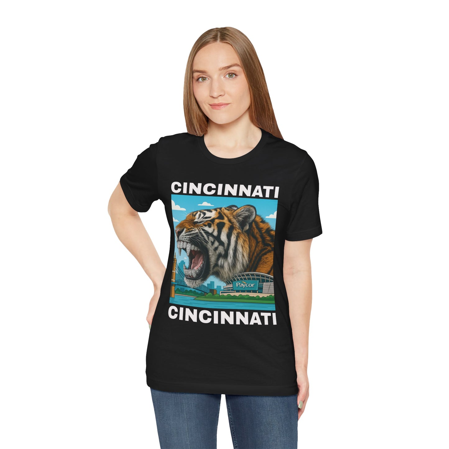 Iced Out Grillz Cincinnati Tiger Graphic T‑Shirt – Roaring City Skyline Tee