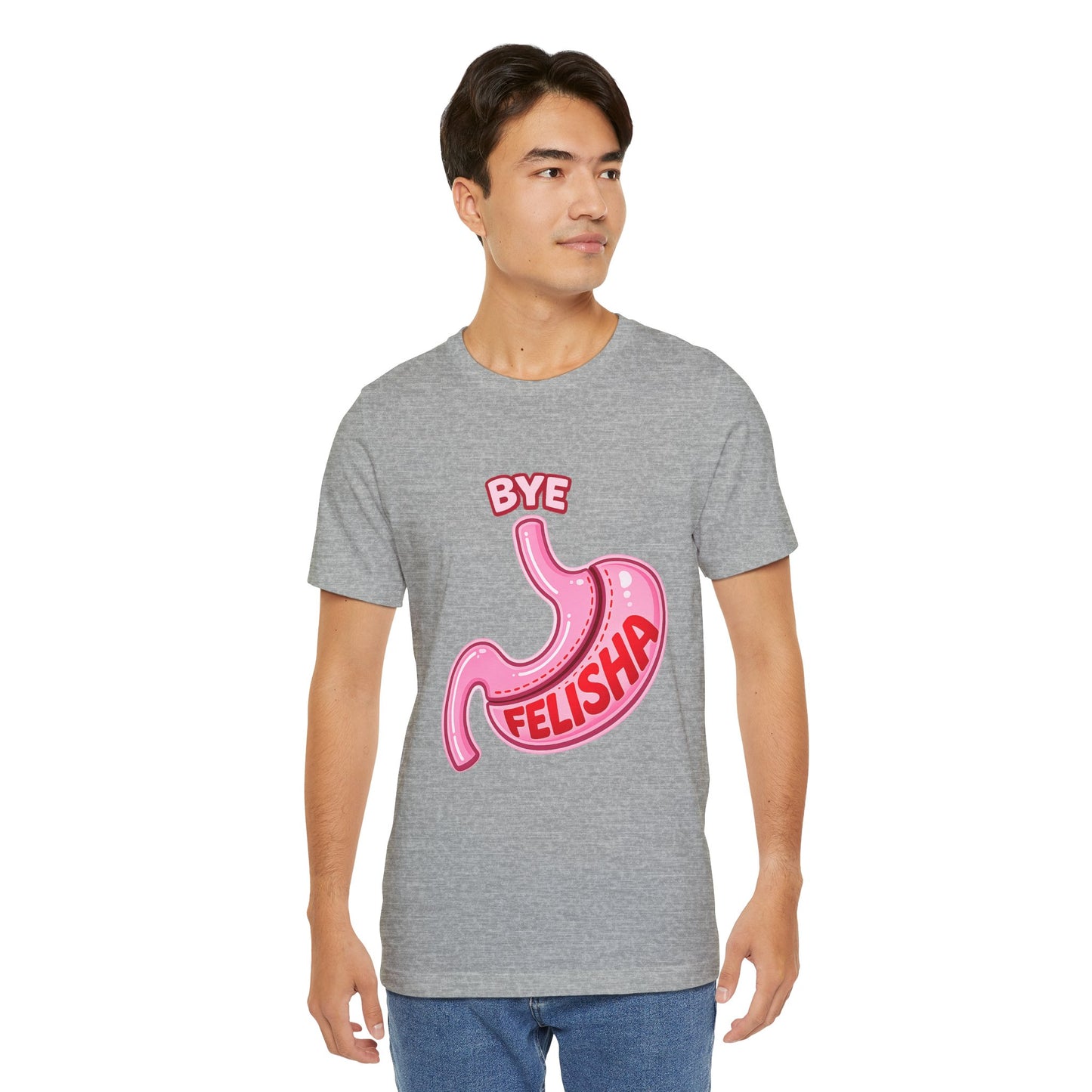 Bye Felisha Gastric Sleeve Stomach Graphic Tee — Funny Pink Cartoon Stomach T-Shirt