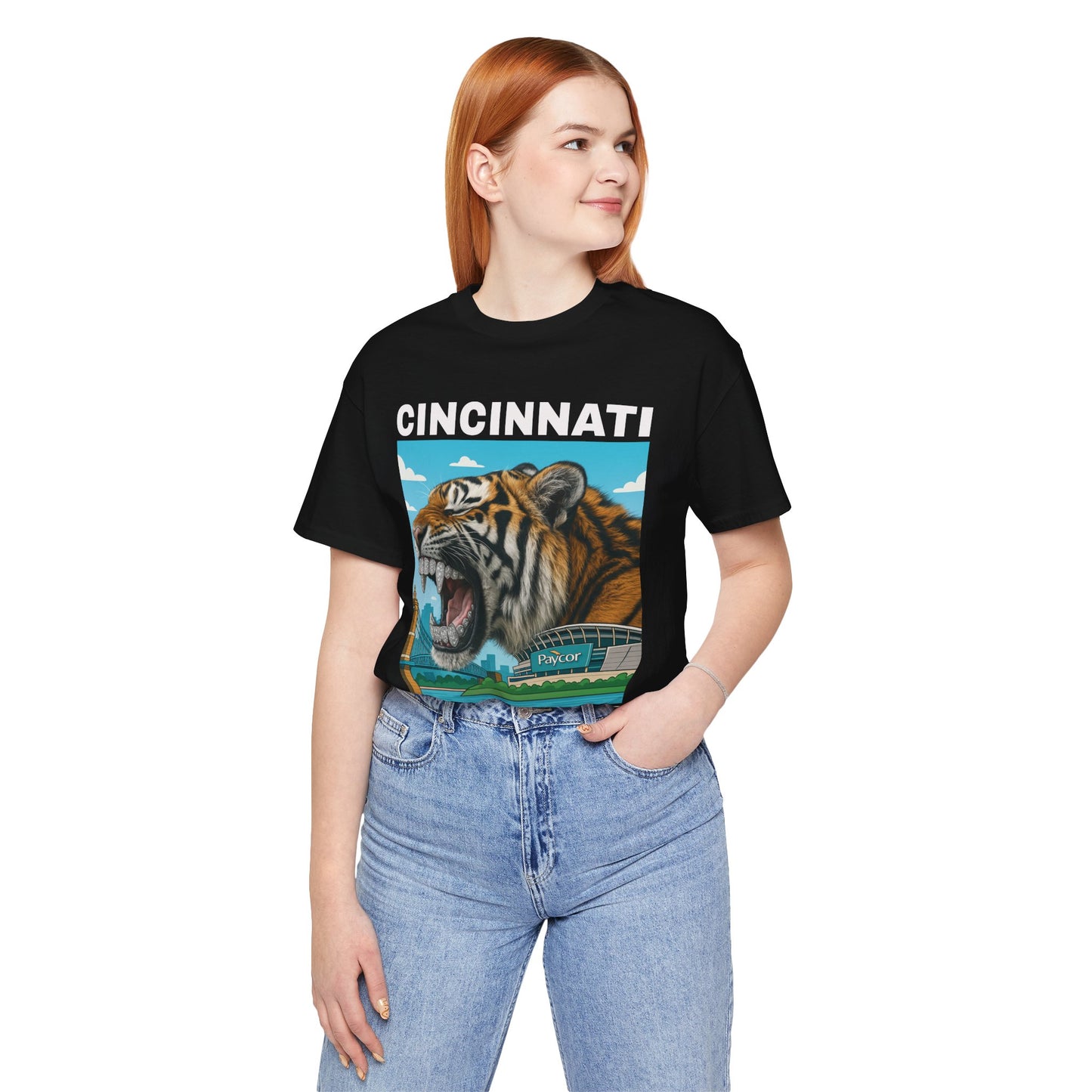 Iced Out Grillz Cincinnati Tiger Graphic T‑Shirt – Roaring City Skyline Tee