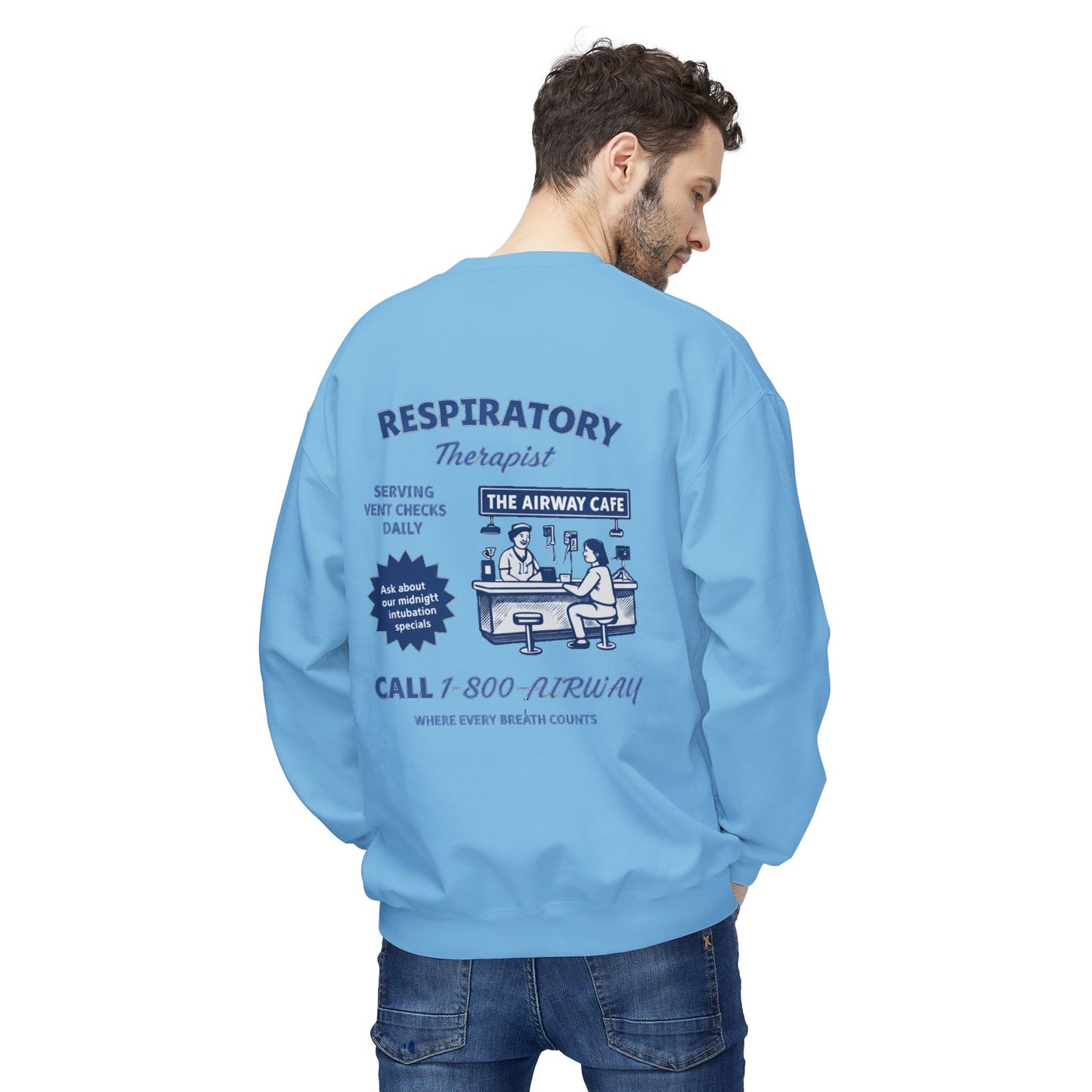 Breathing Anatomy Crewneck Sweatshirt — "It's Just Breathing" Pulmonary Science Pullover