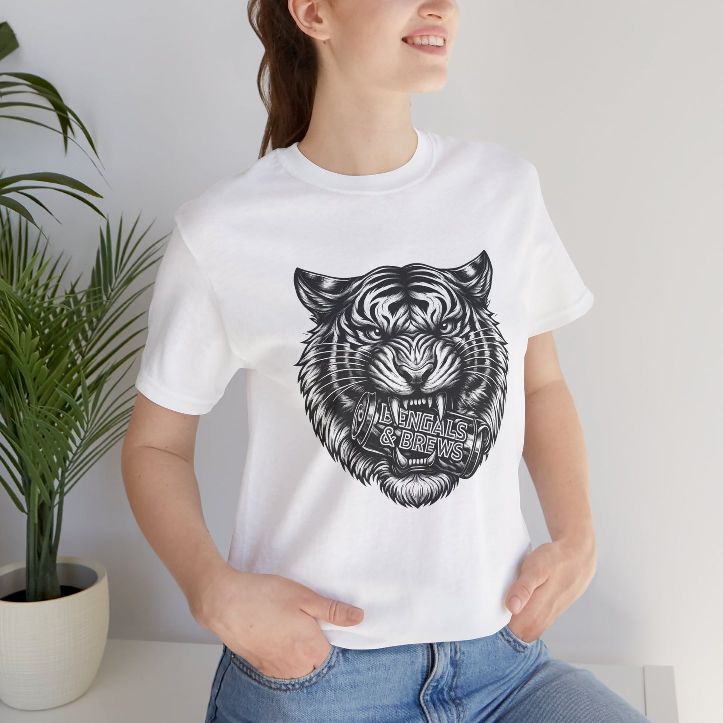 Bengals and Brews Black and White — Fierce Vintage Tiger Head Graphic T-Shirt