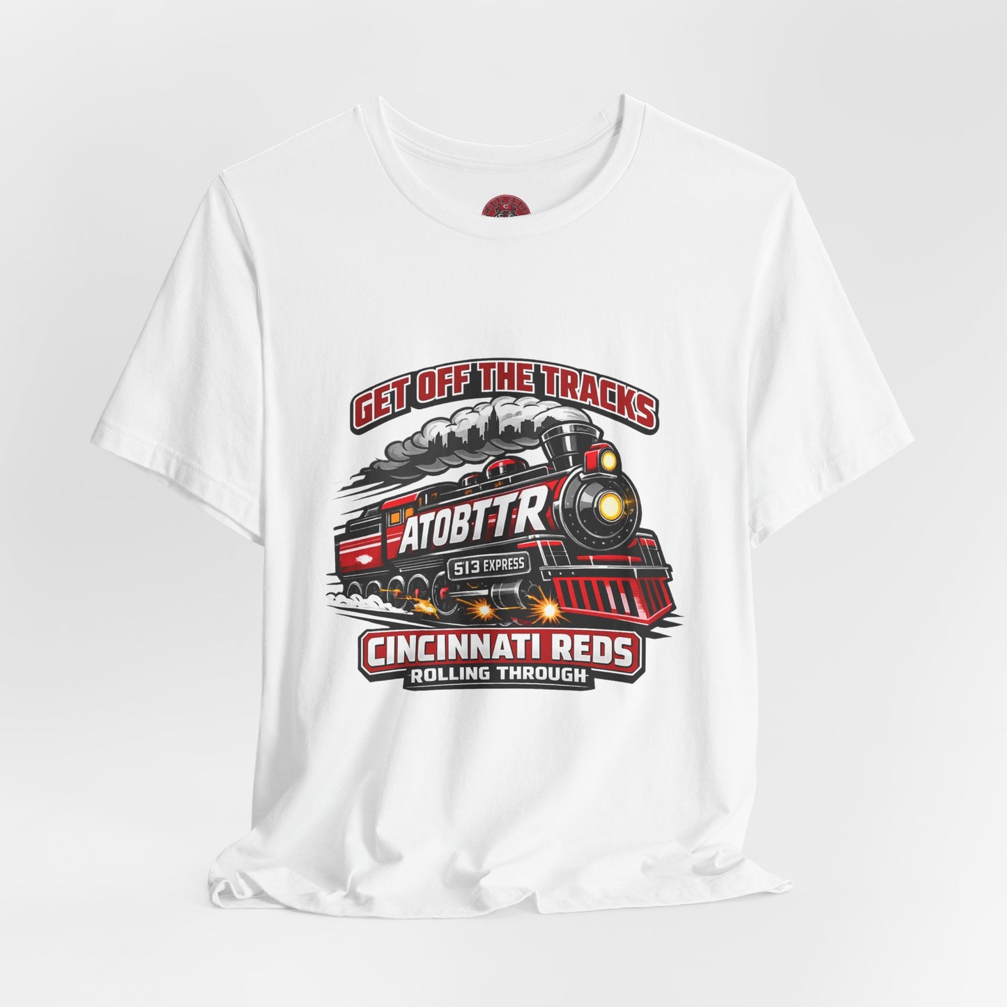 Cincinnati Reds Vintage Train "GET OFF THE TRACKS" Tee — Baseball Fan Shirt