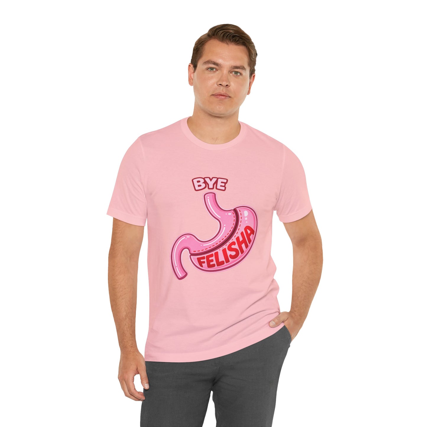 Bye Felisha Gastric Sleeve Stomach Graphic Tee — Funny Pink Cartoon Stomach T-Shirt
