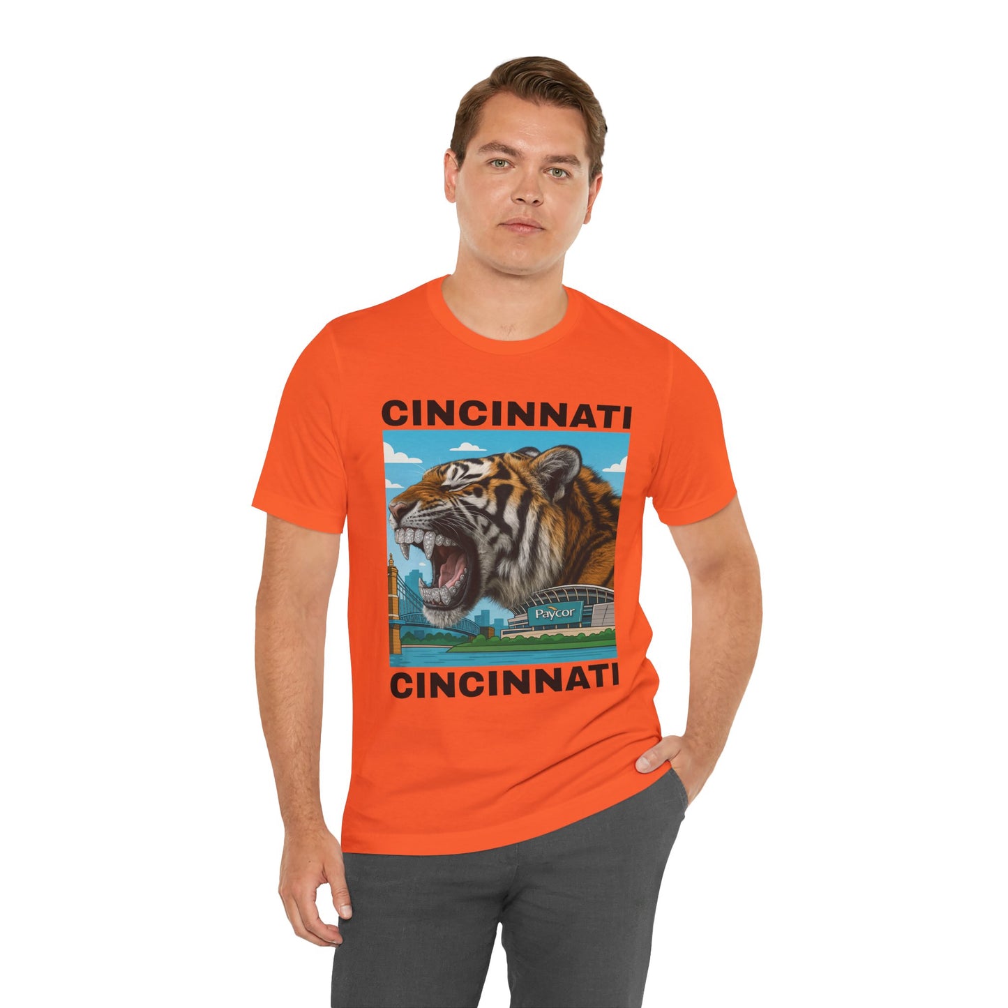 Iced Out Grillz Cincinnati Tiger Graphic T‑Shirt – Roaring City Skyline Tee