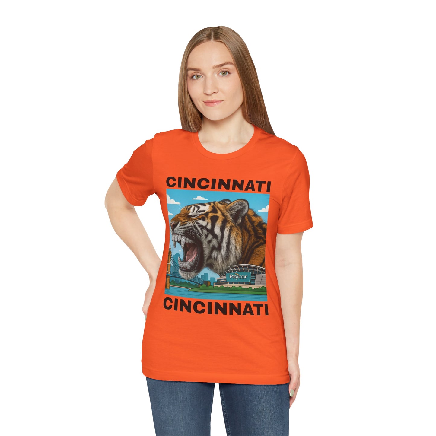 Iced Out Grillz Cincinnati Tiger Graphic T‑Shirt – Roaring City Skyline Tee