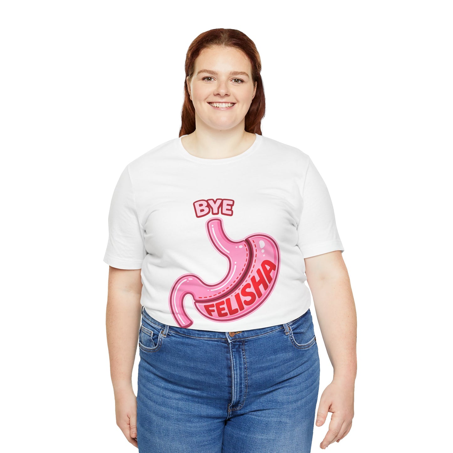 Bye Felisha Gastric Sleeve Stomach Graphic Tee — Funny Pink Cartoon Stomach T-Shirt