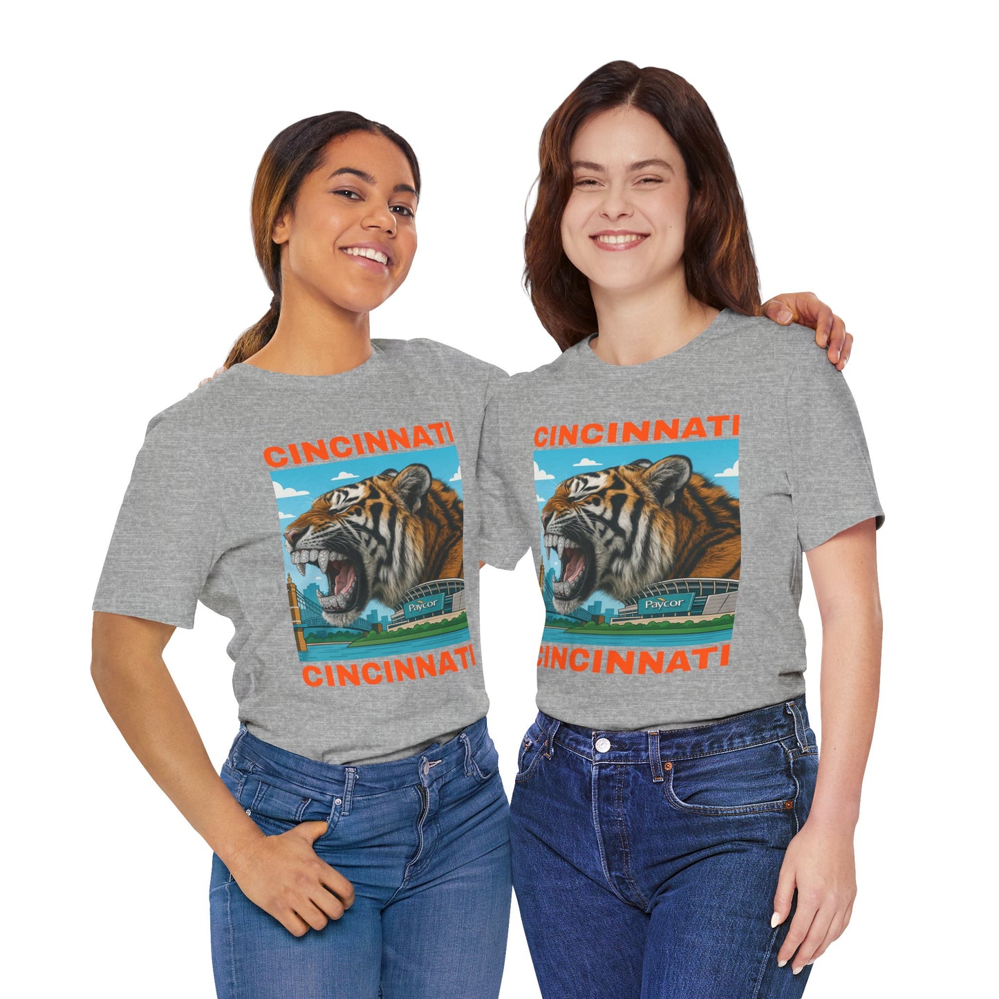 Iced Out Grillz Cincinnati Tiger Graphic T‑Shirt – Roaring City Skyline Tee