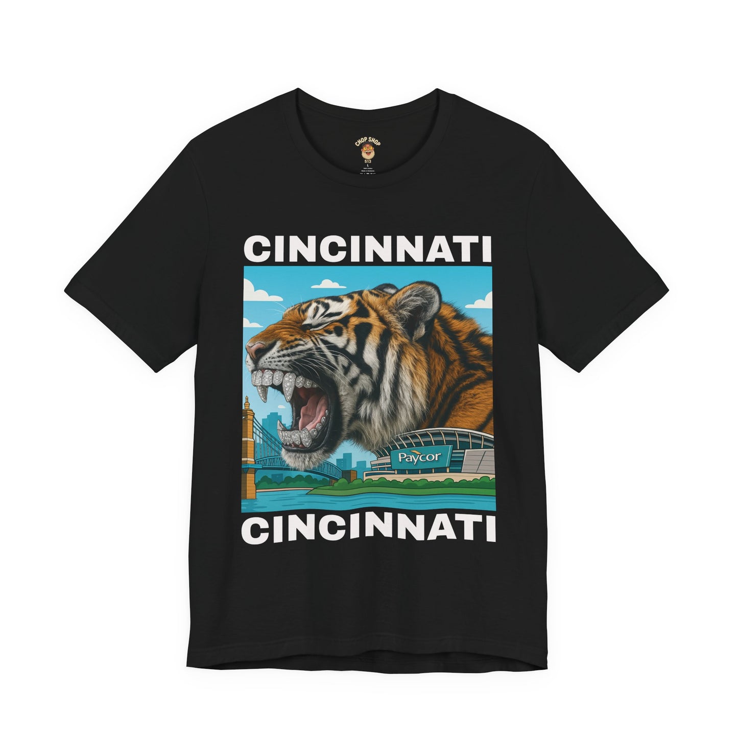 Iced Out Grillz Cincinnati Tiger Graphic T‑Shirt – Roaring City Skyline Tee