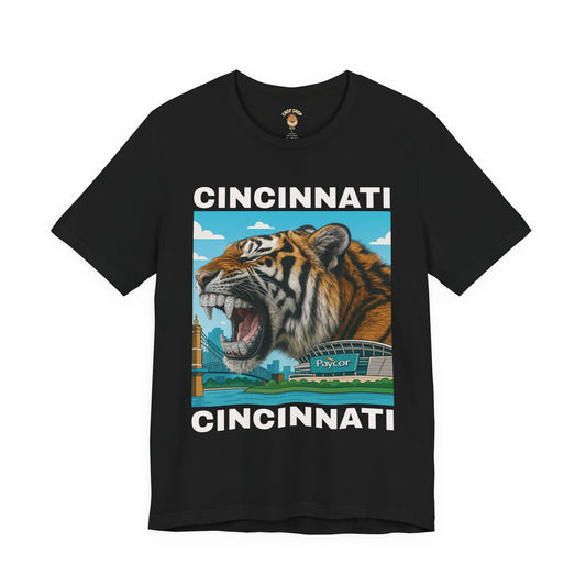 Iced Out Grillz Cincinnati Tiger Graphic T‑Shirt – Roaring City Skyline Tee