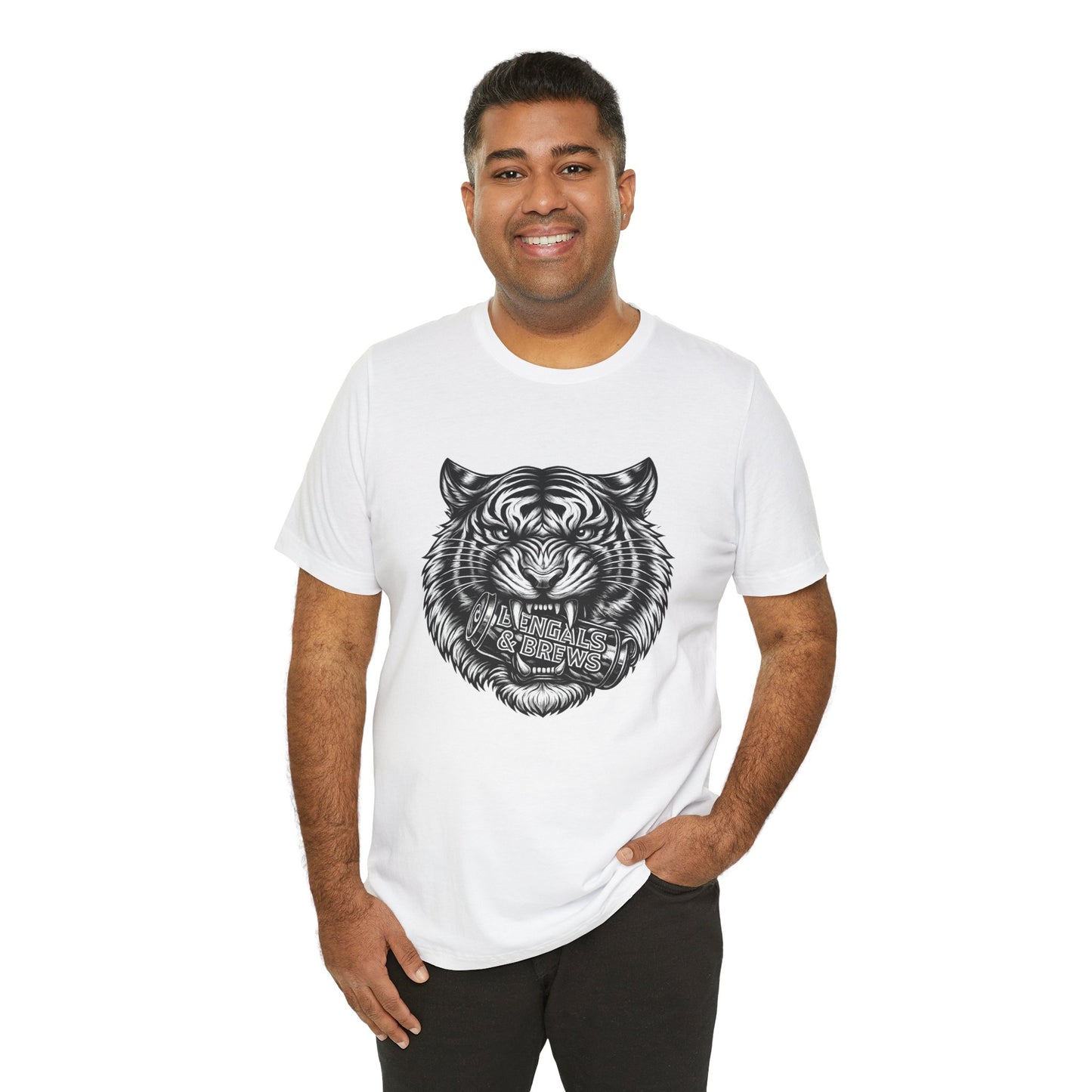 Bengals and Brews Black and White — Fierce Vintage Tiger Head Graphic T-Shirt
