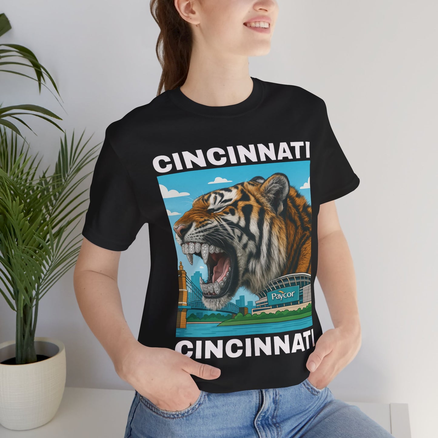 Iced Out Grillz Cincinnati Tiger Graphic T‑Shirt – Roaring City Skyline Tee
