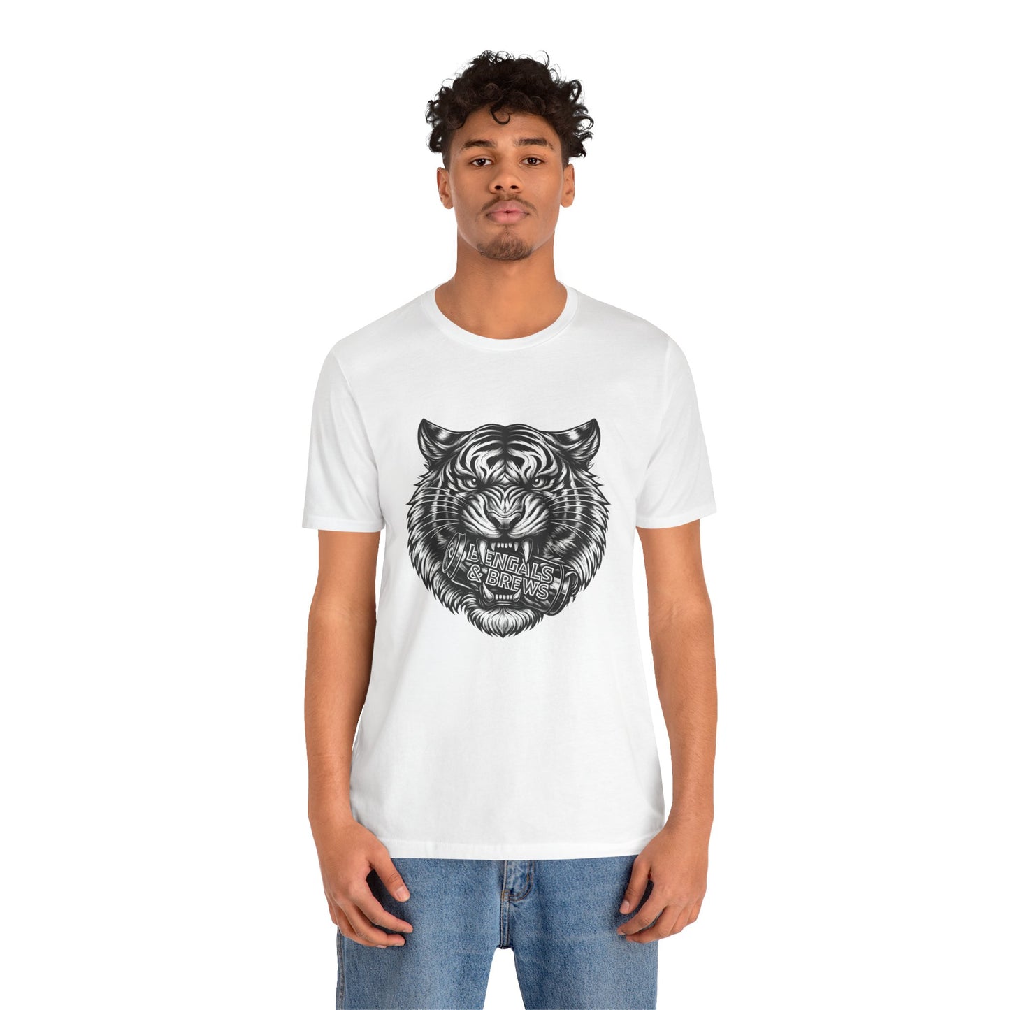 Bengals and Brews Black and White — Fierce Vintage Tiger Head Graphic T-Shirt