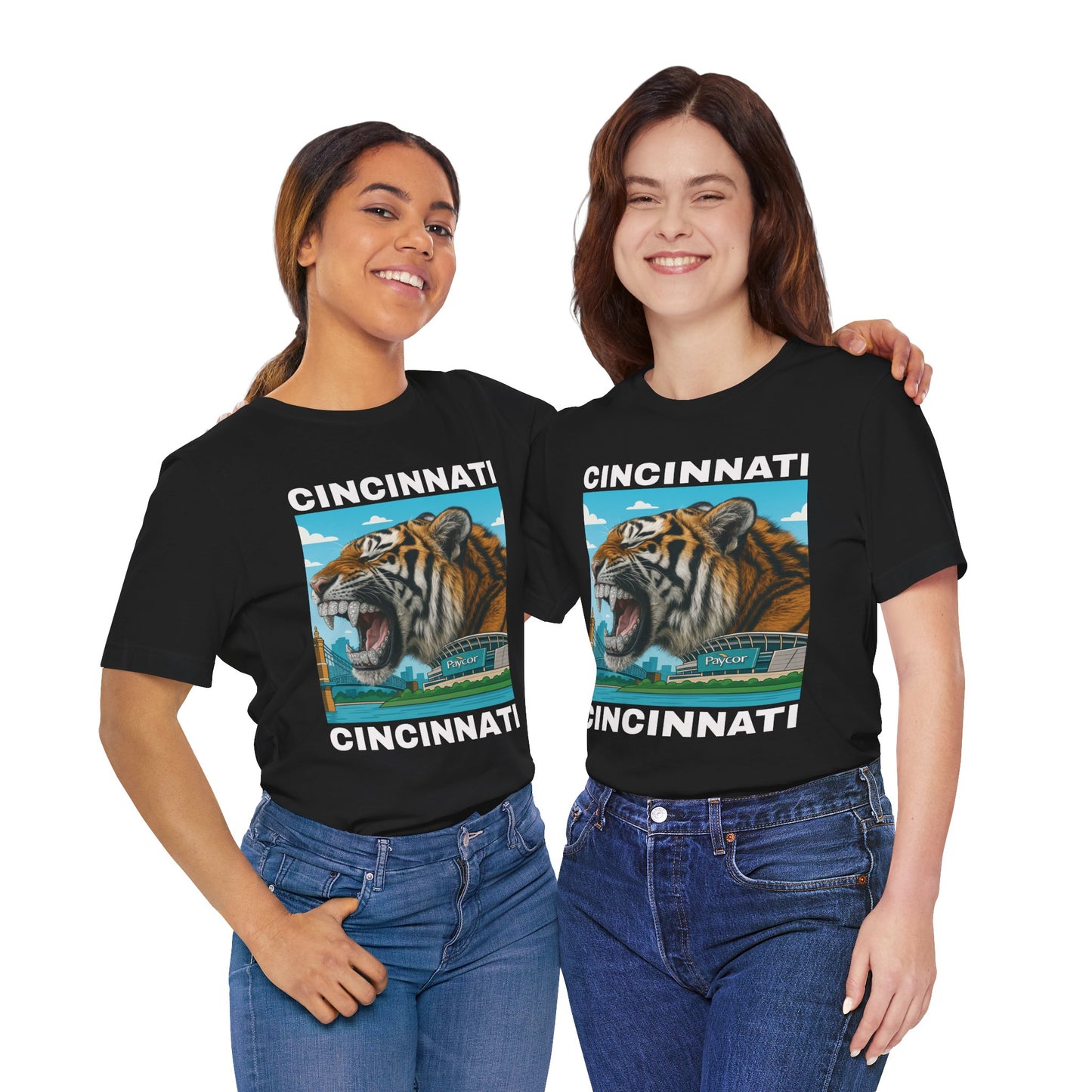 Iced Out Grillz Cincinnati Tiger Graphic T‑Shirt – Roaring City Skyline Tee
