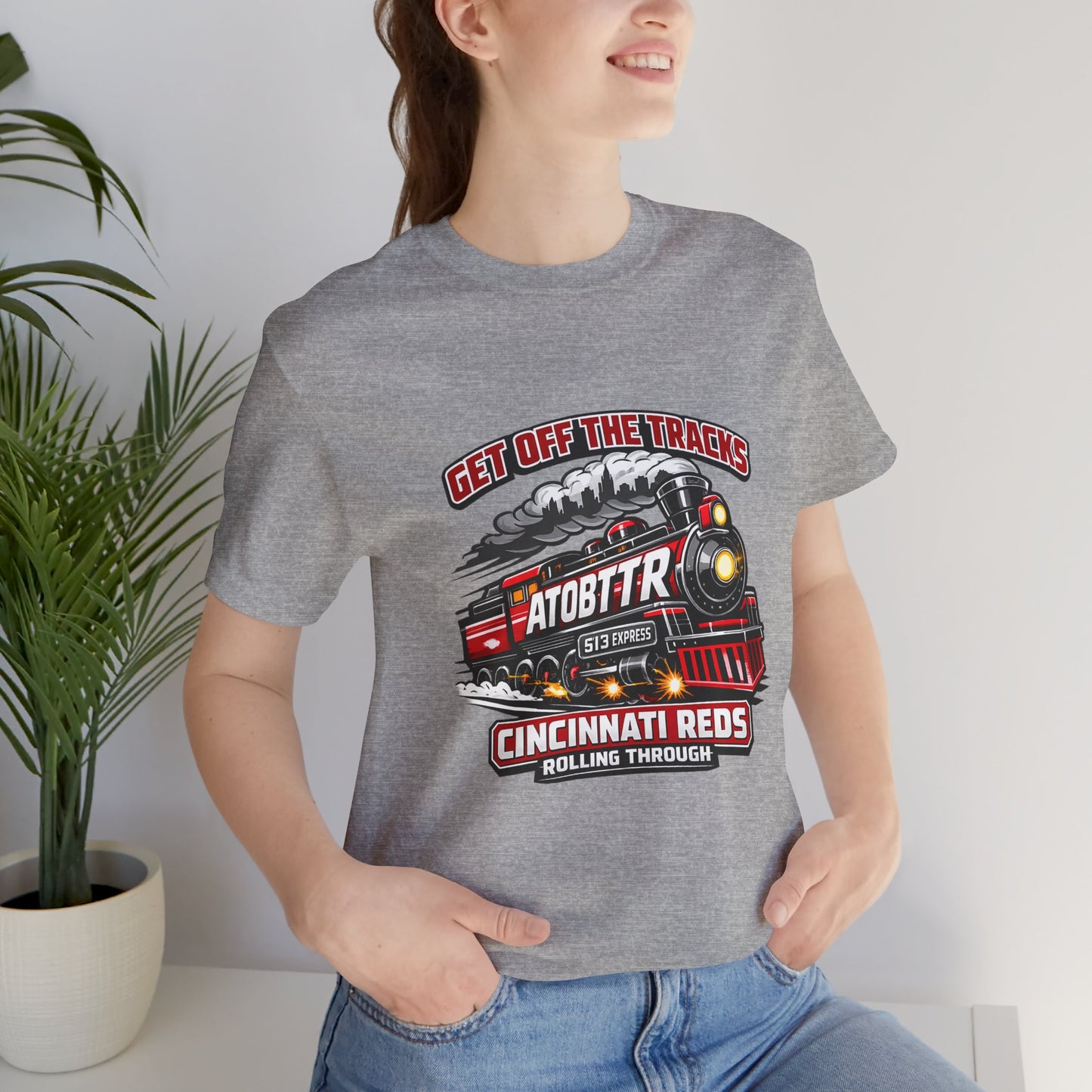 Cincinnati Reds Vintage Train "GET OFF THE TRACKS" Tee — Baseball Fan Shirt