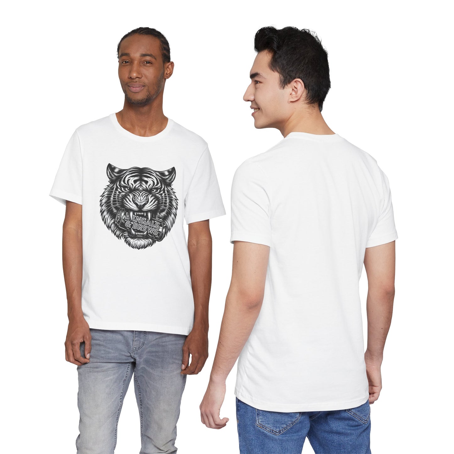 Bengals and Brews Black and White — Fierce Vintage Tiger Head Graphic T-Shirt