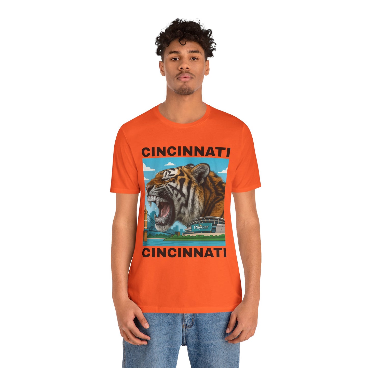 Iced Out Grillz Cincinnati Tiger Graphic T‑Shirt – Roaring City Skyline Tee