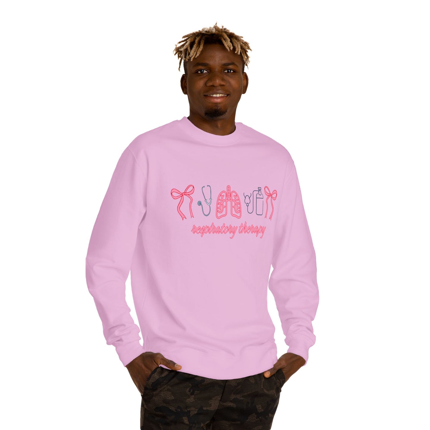 Respiratory Therapy Crewneck Sweatshirt — 'cancer therapy' Pink Ribbon Medical Design