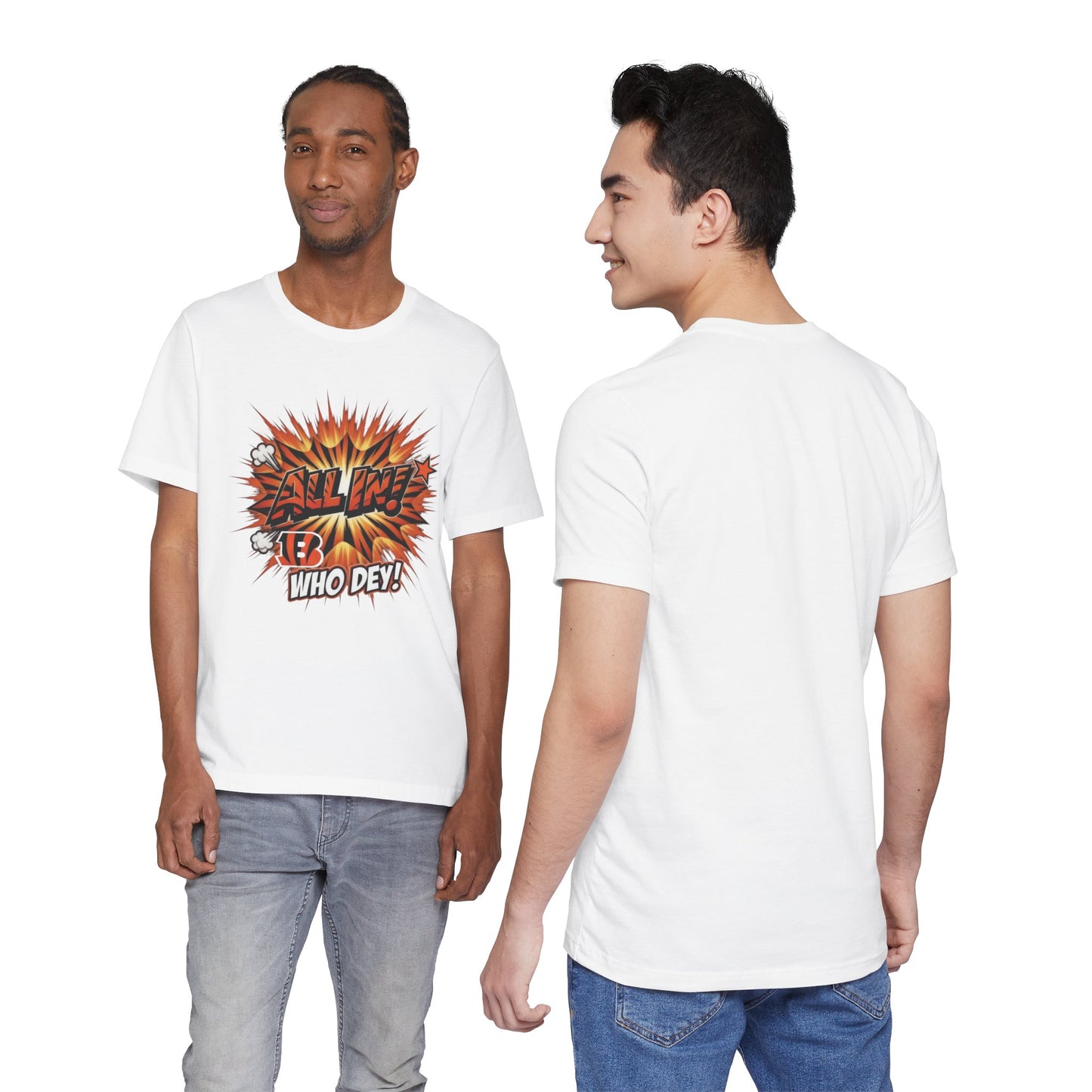 All In! Who Dey! Bengals Fan T-Shirt – All In Comic Burst Tee
