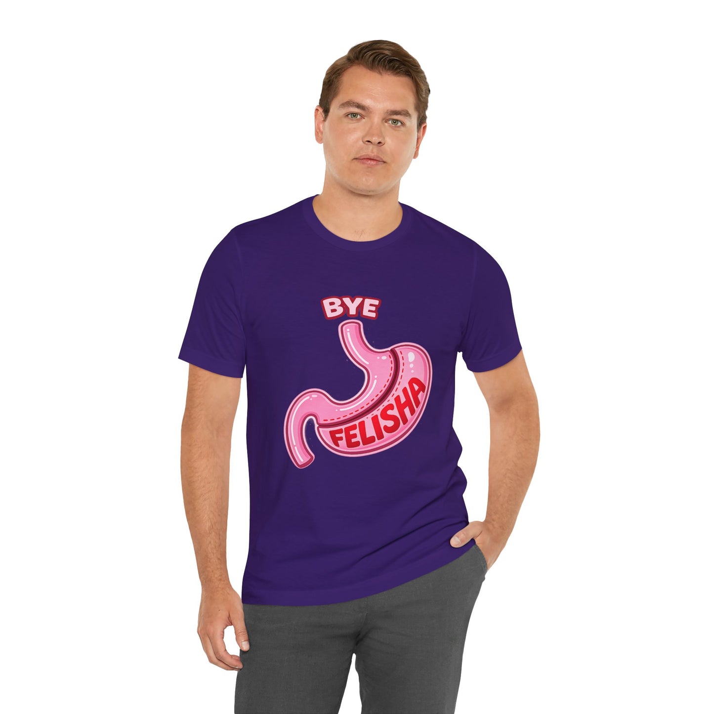 Bye Felisha Gastric Sleeve Stomach Graphic Tee — Funny Pink Cartoon Stomach T-Shirt