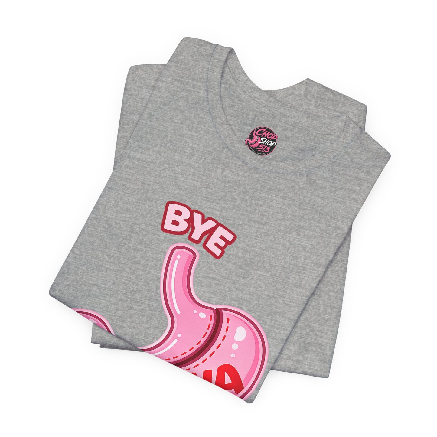 Bye Felisha Gastric Sleeve Stomach Graphic Tee — Funny Pink Cartoon Stomach T-Shirt