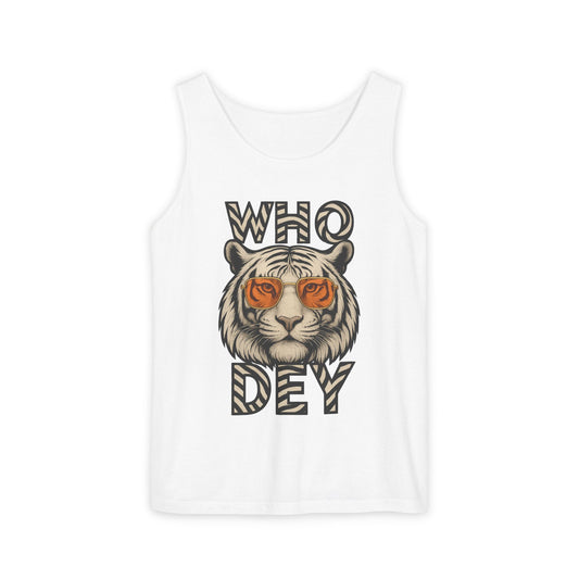 Who Dey Tiger Unisex Tank Top, Casual Summer Shirt, Gift for Sports Fans, Animal Lover's Apparel, Party Wear, Vegan Fashion