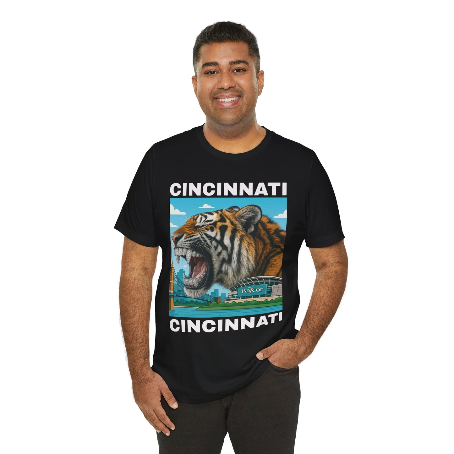 Iced Out Grillz Cincinnati Tiger Graphic T‑Shirt – Roaring City Skyline Tee