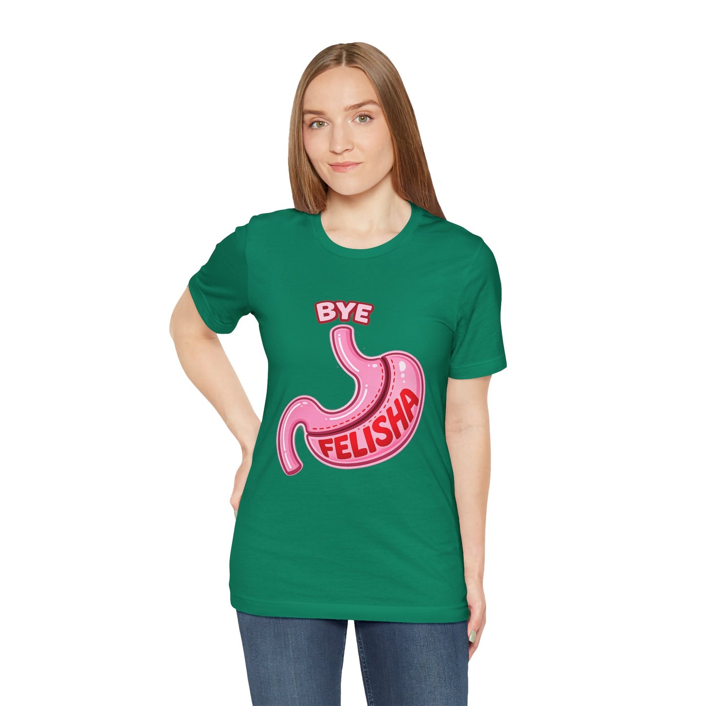 Bye Felisha Gastric Sleeve Stomach Graphic Tee — Funny Pink Cartoon Stomach T-Shirt