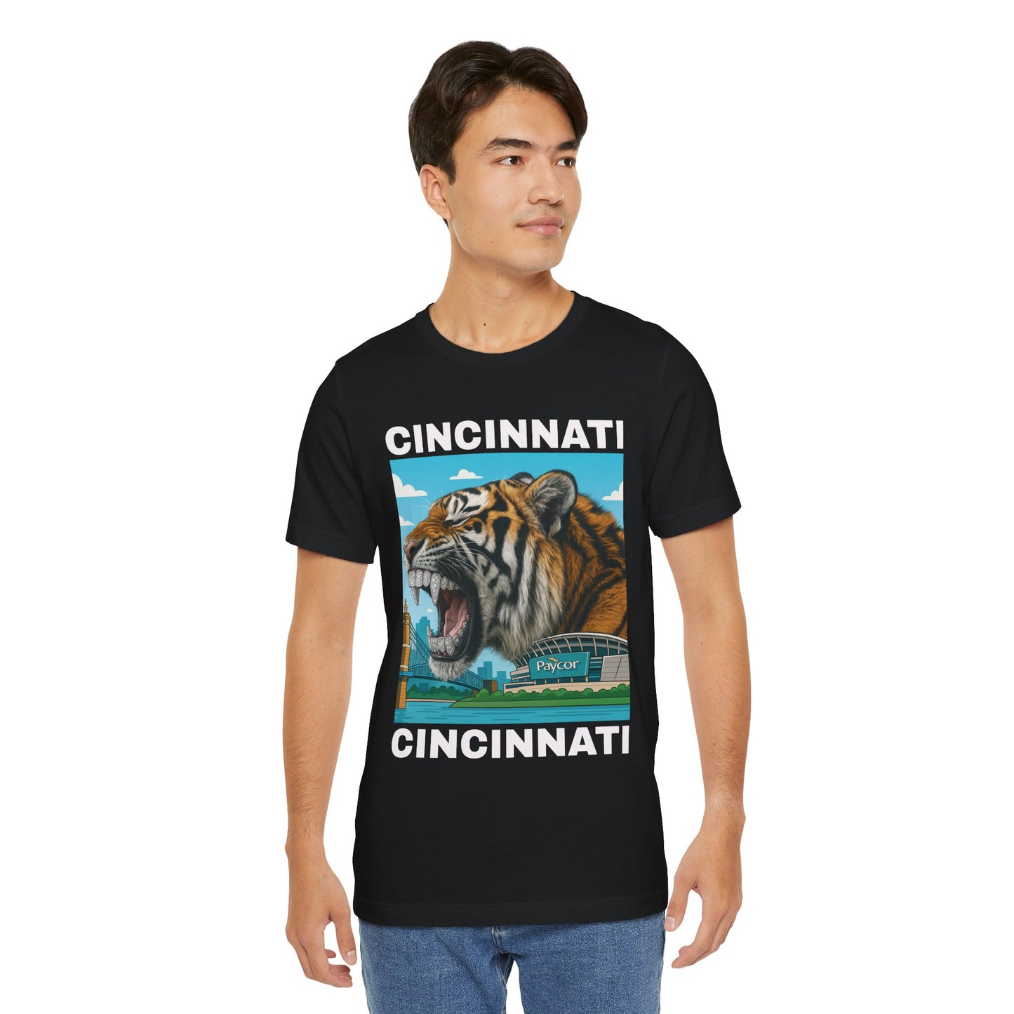 Iced Out Grillz Cincinnati Tiger Graphic T‑Shirt – Roaring City Skyline Tee