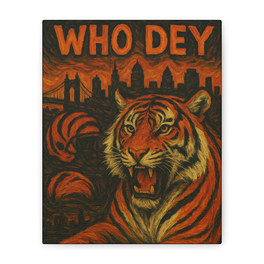 WhoDey Tiger Art Canvas Print, Urban Decor, Animal Wall Art, Home Office Decor, Gift for Animal Lovers